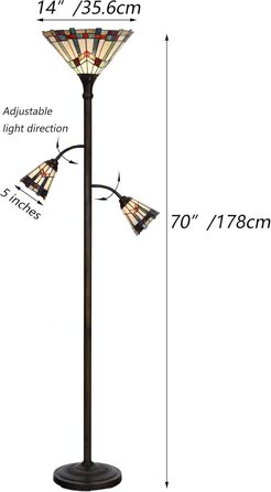 Вітражний торшер Bieye L30812 Mission Tiffany Style для декорування читацьких робіт, 3 полум'я, висота 178см