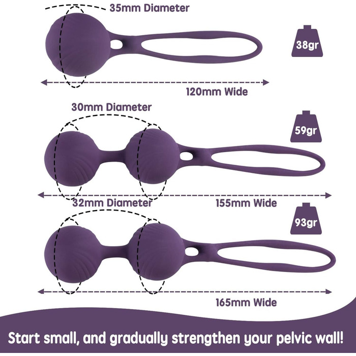 Вагінальні кульки Love Balls - Силіконові та металеві тренування м&39язів тазового дна для зміцнення вагінальних м&39язів - 3 м&39ячі Ben Wa Balls для вправ тазового дна для жінок (фіолетові)