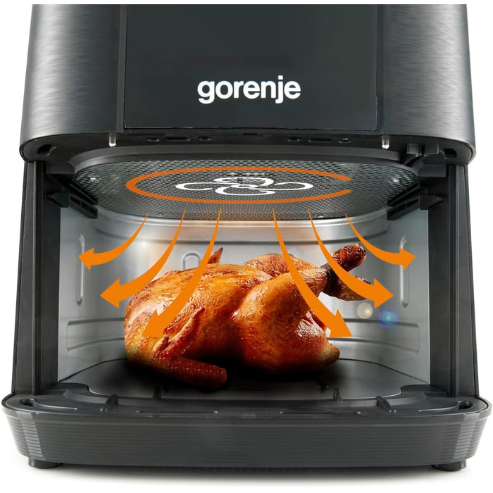 Аерофритюрниця Gorenje AF1350DWB, 1350 Вт, чаша 5,4 л з вікном, 8 автопрограм, антипригарне покриття, LED-дисплей, 28 35,3 32,1 см, чорна