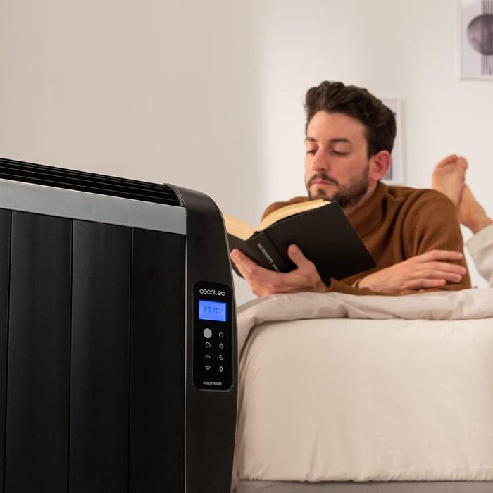 Плоский радіатор Cecotec з пультом дистанційного керування ReadyWarm 1200 Thermal Black. 6 нагрівальних ребер та 900 Вт, РК-дисплей, програмований таймер, вибір температури, радіус дії 10 м та максимальна безпека) 6 елементів Стандартний чорний