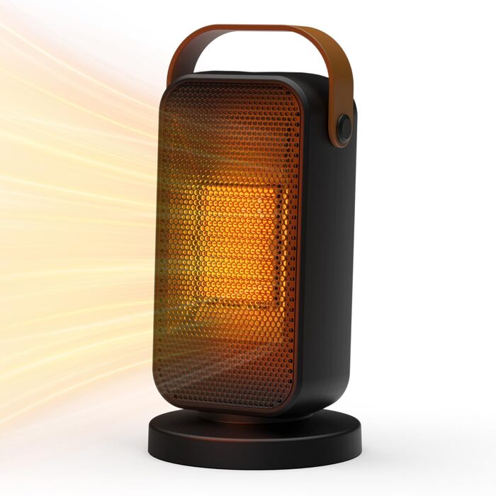 Енергозберігаючий, компактний електричний обігрівач, 1200 Вт з термостатом, керамічний нагрівальний елемент PTC, тиха робота, 3 режими, захист від перегріву та перекидання, електричний обігрівач для спальні, дому, офісу (чорний)