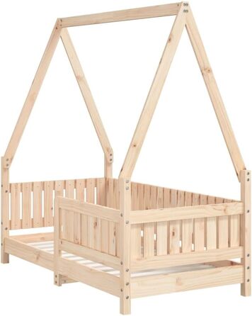 Дитяче ліжко 70x140 см з масиву сосни з дизайном у формі будиночка та міцними ламелями для стійкості та вентиляції, односпальне ліжко з низькою висотою 145,5 x 75,5 x 149 см, натурального кольору
