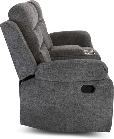 Крісло для кіно Raburg, 2-місне крісло для телевізора з механічною функцією розслаблення та відкидання, легким підйомом, підстаканником, відділенням для закусок, комфортною підкладкою, вантажопідйомністю 130 кг на сидіння Pixx, мікрофібра Темно-сірий Темн