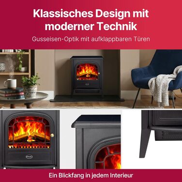 Електричний камін Dimplex Club - Окремостоячий електричний камін з підстилкою з полін та вугілля, а також світлодіодним ефектом полум&39я Optiflame - Перемикається вентилятор-обігрівач потужністю 2 кВт - Пульт дистанційного керування в комплекті