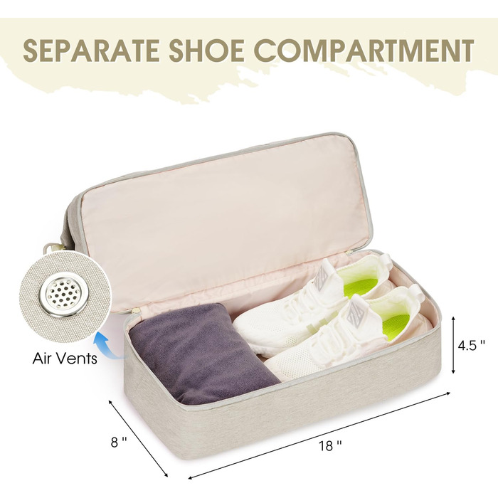 Сумка для ручної поклажі WANDF для авіакомпаній Easyjet 45 x 36 x 20 см, дорожня сумка під сидінням із портом зарядки USB, кишенею для вологи та відділенням для взуття, сумка на вихідні для чоловіків та жінок (бежевий)