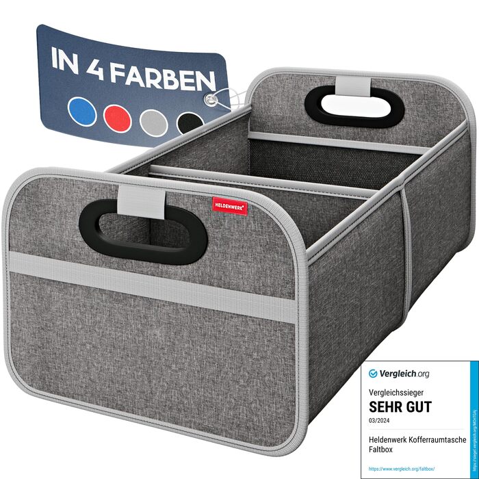 Сумка для багажника HELDENWERK, складана з антиковзким кріпленням на липучках - органайзер для авто, складана коробка для покупок, посилена та міцна, сіра