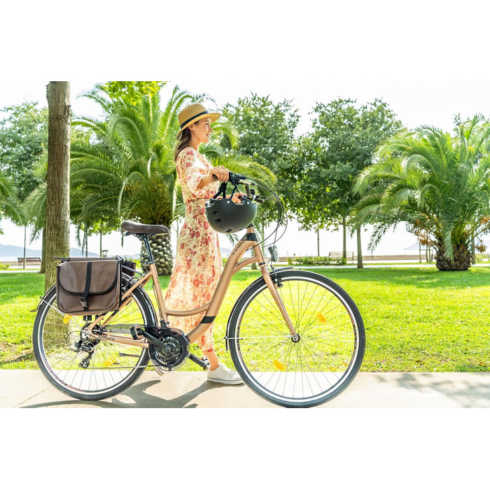 Велосипед Licorne Bike Stella Plus Premium City з алюмінієвими колесами 26 та 28 дюймів для дівчаток, хлопчиків, чоловіків та жінок - 21 швидкість - відповідає голландському стандарту StVZO, золотий колір, 28 дюймів