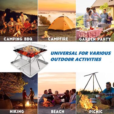 Портативна дров&39яна піч з нержавіючої сталі KAHEIGN, складна гриль-гриль для барбекю, нержавіюча сталь з сумкою для перенесення, кемпінгу, пікніків та барбекю