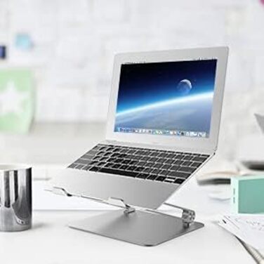 Підставка для ноутбука Konsol, складна, з регульованим кутом нахилу, легка та міцна з алюмінію, сумісна з ноутбуками до 17 дюймів (Золота)