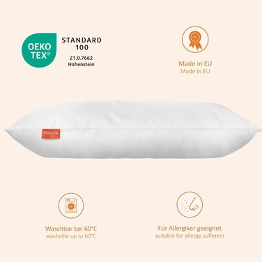 Дитяча подушка для сну 40x60 см, пухова подушка, подушка для голови 40 x 60 см, подушка 90 пух, 10 пір&39я, 100 бавовна, Downpass, зроблено в ЄС, Oeko-TEX, можна прати при температурі до 60 градусів, подушка для голови 40 x 60 см