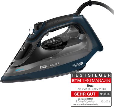 Парова праска Braun TexStyle 9 SI9682 DB з технологією FreeGlide 3D, вертикальна подача пари, функція захисту від крапель, функція