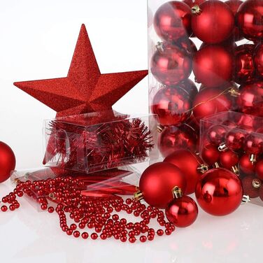 Різдвяні ялинкові прикраси 77 шт червоні Deuba