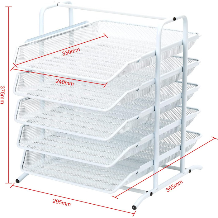 Металевий офісний органайзер EasyPAG A4 з 5 відділеннями, тримач для документів, лоток для файлів, тримач для журналів, лоток для листів, органайзер для паперових журналів, білий, 35,5 x 29,5 x 37,5 см