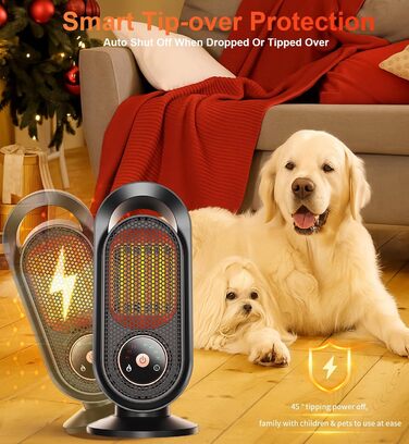 Електричний вентилятор-обігрівач, портативний кімнатний обігрівач, енергозберігаючий швидкий PTC-обігрівач потужністю 1500 Вт, керамічний вентилятор-обігрівач з термостатом, таймером та 3 режимами, захист від перегріву та перекидання для офісу та спальні