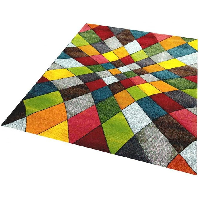 Абстрактний килим для вітальні сучасний барвистий ромбовидний дизайн помаранчевий жовтий зелений - легко чиститься розмір 200 x 29
