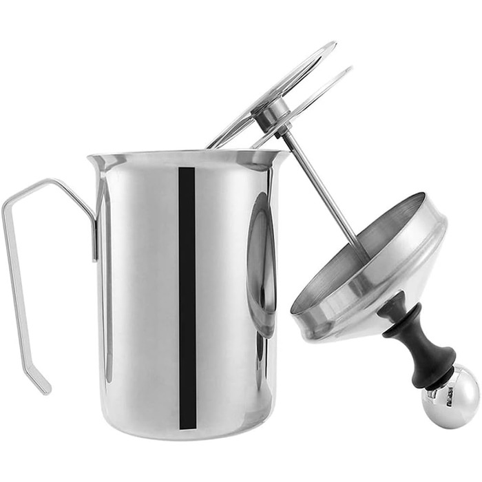 Ручна піноутворювач для молока Gvolatee 500 мл з подвійною сіткою з нержавіючої сталі, 8 x 8 x 18 см Ідеальна молочна піна завдяки