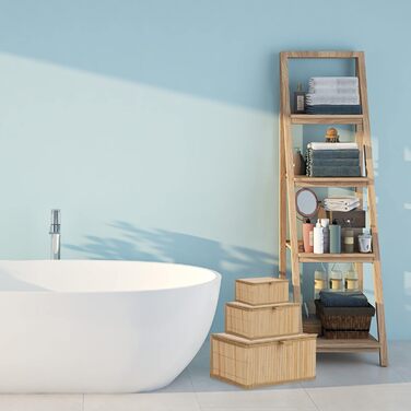 Кошик для зберігання Relaxdays 10024308126, набір із 3 предметів, з кришкою та тканинною підкладкою, бамбуковий кошик, декоративна коробка для зберігання, 3 розміри, натуральний, натуральні кольори