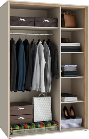 Гардероб Forte WEXLIN 120 130, сучасна шафа, 2 двері на петлях, дитяча та підліткова кімната, інженерна деревина, декор кашемірубежевогодуба маувелла, 126,3 см завширшки x 193,7 см заввишки x 60 см завглибшки