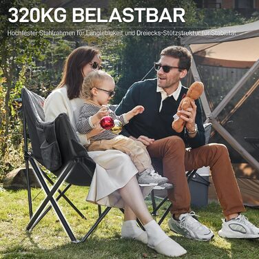 Складаний кемпінговий стілець EVER ADVANCED, ширина 124 см, кемпінговий диван для 2 осіб, розкладний диван, вантажопідйомність 320 кг, товсто м&39який кемпінговий диван, розкладний стілець XXL, 2-місний, висока спинка для саду на свіжому повітрі, балкону,