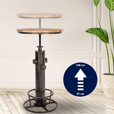 Барний стіл CLP Ruhr Standing Table I з регульованою висотою та підставкою для ніг I Металевий каркас та стільниця з соснової деревини, колір бронза