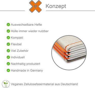 Революційна, екологічна концепція X17 для персонального органайзера та планувальника/рукава для 3 ноутбуків Веганський, Німецький целюлозний матеріал, Чорний Синій, Зроблено в Німеччині А4 3 Буклети Vegan Texon Чорний / Синій, 4