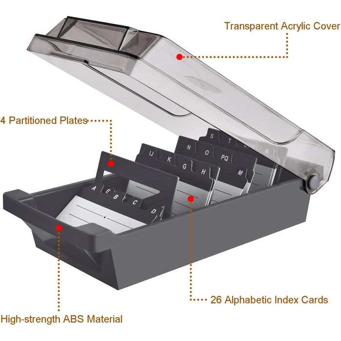Велика прозора коробка для візитних карток Senbaler, коробка для візитних карток з 4 роздільниками та вкладками для індексу AZ, коробка для зберігання візиток на 500 штук (сіра)