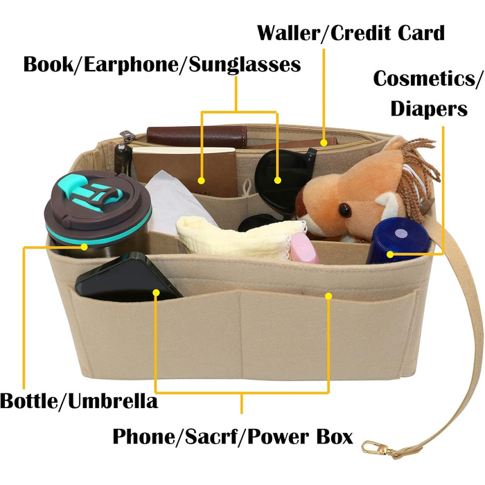 Організатор сумок Heavyoff для жінок, повстяні сумки Внутрішні сумки Багатофункціональні сумки Сумка для покупок з брелоком рожево