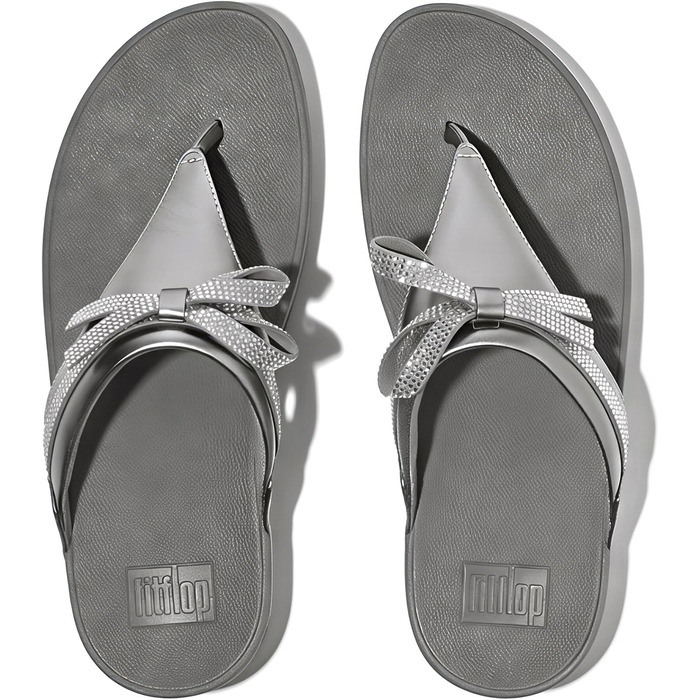 Жіночі шкіряні сандалі Fitflop Lulu Glitz-Bow з блискітками та бантом, розмір 42 EU, сріблясті