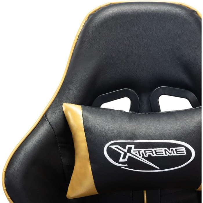 Геймерське крісло з підставкою для ніг, чорно-золота штучна шкіра