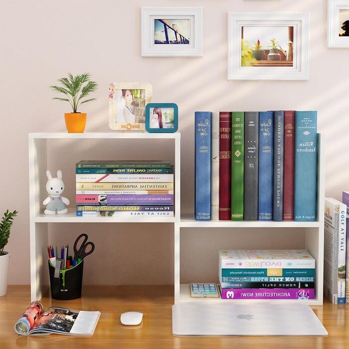 Дерев&39яна полиця для столу, маленька біла книжкова полиця, органайзер для столу, регульований органайзер для столу, книжкова полиця для офісу, кухні (біла)