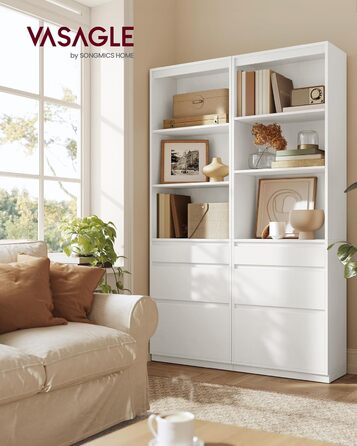Колекція Kailyn - Книжкова шафа, Висока шафа, 3 шухляди різного розміру, Регульовані полиці, Вітальня, Спальня, Кабінет, Сучасний, Компактний, Білосніжка LBC188W01