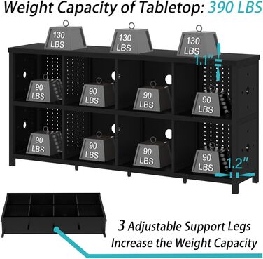 Книжкова полиця LVB з 8 відділеннями, 2-ярусна книжкова шафа, кубічна полиця, полиця-перегородка для кімнати, офісна полиця, горизонтальна, для вітальні, офісу, кабінету, дитячої кімнати, дерев&39яна, чорна, 34Г x 160Ш x 76В