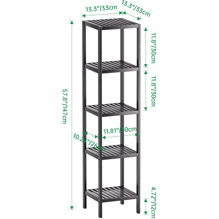 Полиця для зберігання у ванній кімнаті, 5 рівнів, бамбукова полиця, органайзер, багатофункціональна полиця для вітальні, спальні, кухні (чорна) 5 рівнів чорного кольору