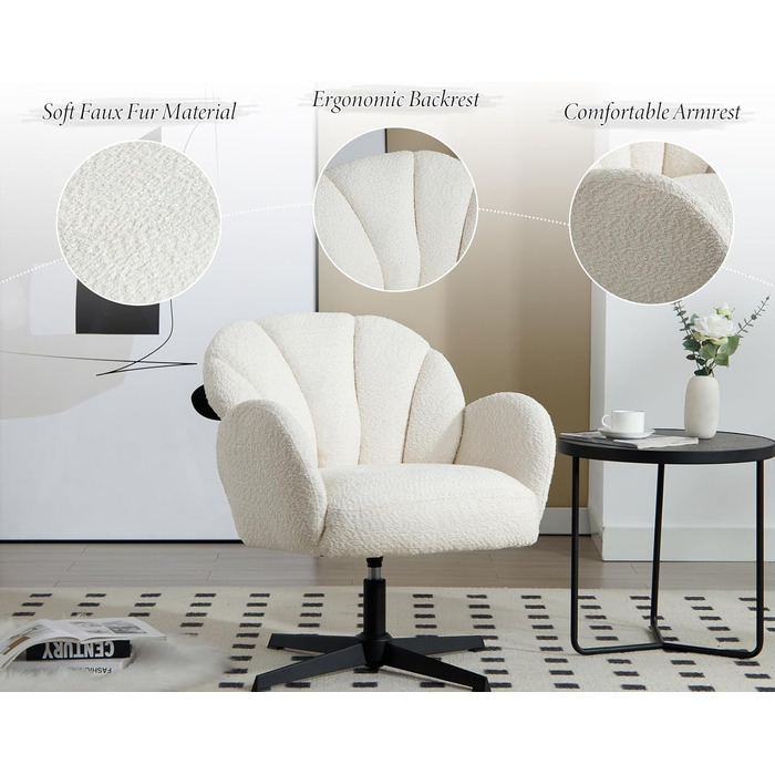 Крісло Chairus для вітальні, обертове м&39яке крісло з підлокітниками, штучне хутро, крісло-реклайнер, сучасне крісло, спальня, балкон (біле)