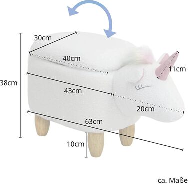 Дитячий табурет для тварин табурет для тварин з місцем для зберігання м'який табурет з дерев'яними ніжками біла веселка тваринний