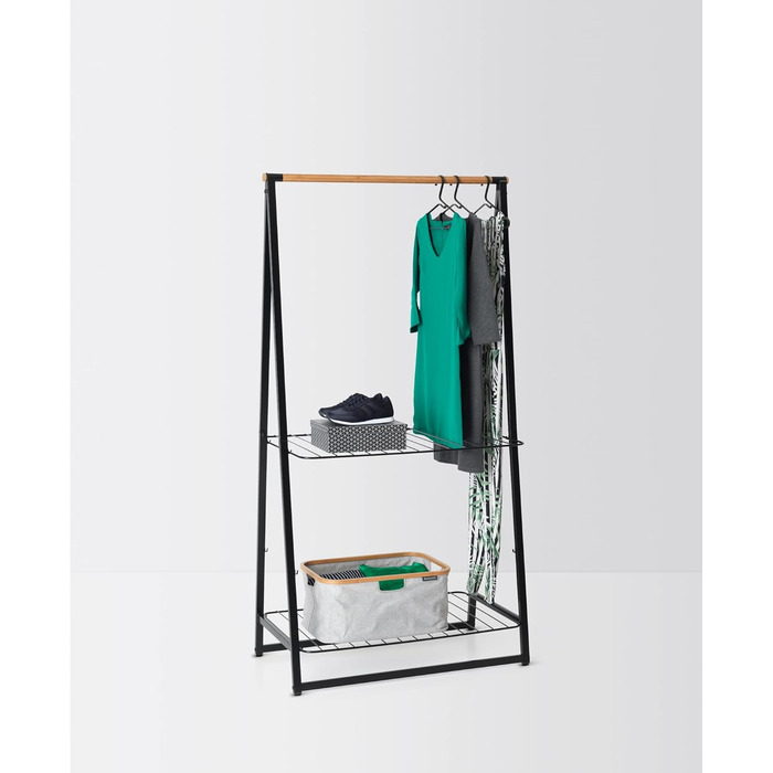 Вішалка для одягу Linn - Дві полиці з регульованою висотою - Вішалка для одягу - Вішалка для одягу - Розвішування, провітрювання або сушіння одягу - Економія місця - Стабільна та стабільна - Чорна - Велика
