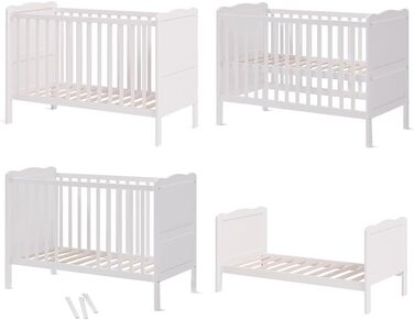 Дитяче ліжечко 60x120 см Tobi - Біле 124x87x65 см з дерева - дитяче ліжко із захистом від падіння, призначене для новонароджених та немовлят, з регульованою по висоті рейковою основою