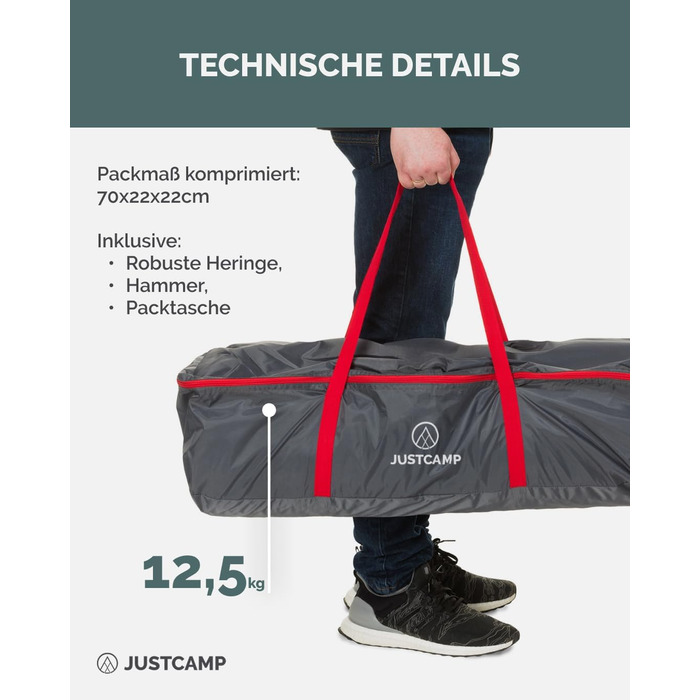 Намет JUSTCAMP Bell Tipi для сімей та груп - 4 розміри (4-12 осіб) - Водонепроникний (3000 мм) - Висота стоячи - 2 кольори (сірий, м&39ятний) 8 осіб - Сірий