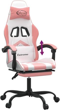 Геймерське крісло, офісне крісло, з підставкою для ніг, білий та рожевий, штучна шкіра
