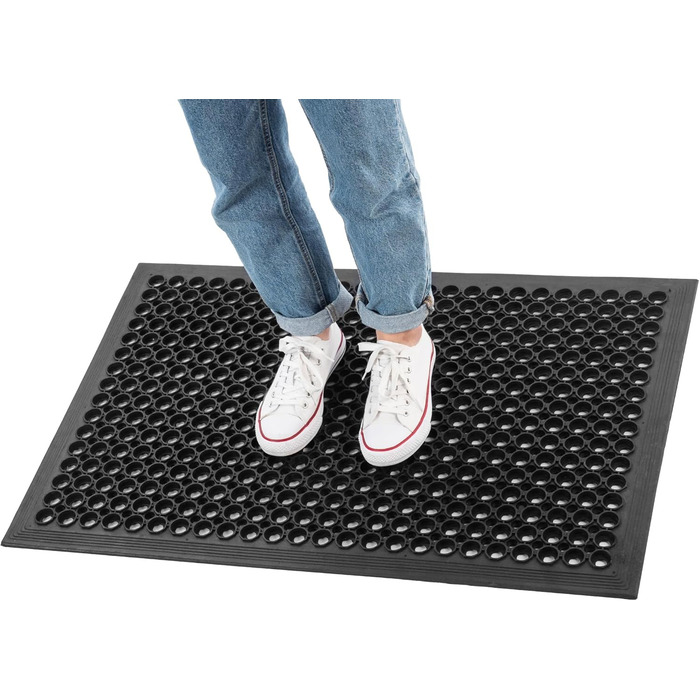 Килимок для вулиці KADAX проти ковзання, чорний гумовий килимок, брудозатримуючий килимок для вхідних зон, гумовий килимок для дверей (60x90 см) 90Д x 60Ш x 1,4Г см