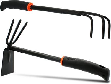 Набір садових інструментів 6 в 1 DE LUXE зі сталі 2 лопатки для квітів (6 см та 8 см), маленький грабель, комбінована сапка (подвійна сапка), культиватор, віяловий грабель (маленький віник) Компактний набір садових інструментів, 6 предметів