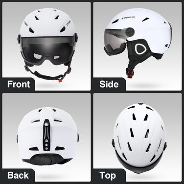 Лижний шолом TOMSHOO, шолом для сноуборду з козирком та вушними протекторами, вентиляційні отвори, міцний, теплий та дихаючий, лижний шолом для чоловіків та жінок, білий з козирком, розмір M