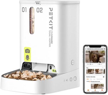 Автоматична годівниця для котів PETKIT з 2 мисками та камерою, годівниця для котів об&39ємом 5 л, автоматична годівниця для котів та собак, функція штучного інтелекту, 1-10 прийомів їжі/день, 1-30 порцій