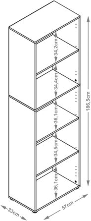 Полиця mbelando, книжкова шафа, окремостояча полиця, дерев&39яна полиця, бічна полиця, офісна полиця Trio 5&39 White White 5 відділень