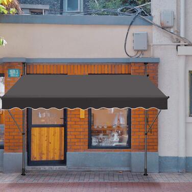 Тент, тент із затискачем, балконний сонцезахисний тент, висувний, регульований вручну за допомогою ручної ручки, стійкий до ультрафіолету, сонцезахист, 100 поліестер, для внутрішніх дворів, балконів, ресторанів, кафе, темно-сірий, 300 x 120 см