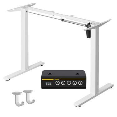 Каркас електричного столу стоячи з двома двигунами, колеса з фіксацією, регулювання висоти та довжини, ніжки столу сидячи/стоячи з кабельним лотком (Окремостоячий, Білий) Білий Окремостоячий