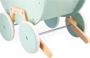 Коляска для ляльок Janod Zen, виготовлена з FSC деревини, рольова коляска для ляльок з подушкою та ковдрою від 18 місяців, J05900,