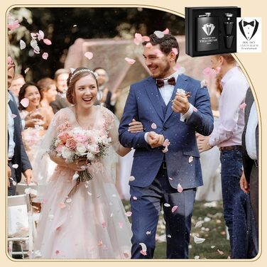 Подарунковий набір з гравірованої фляжки з нержавіючої сталі об&39ємом 8 унцій для боярина та подружки нареченої, чорна подарункова коробка з 4 чашками та лійкою, персоналізований весільний подарунок для чоловіків та жінок, ЧОРНИЙ