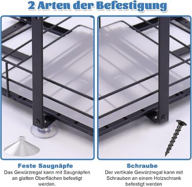 Розсувна 2-рівнева підставка для спецій, стояча шухляда для спецій, регульований по висоті органайзер для спецій з ПВХ-вставкою та присоскою, органайзер для кухонної шафи, стоячий, нековзний (28x24x23 см) 28*24*23