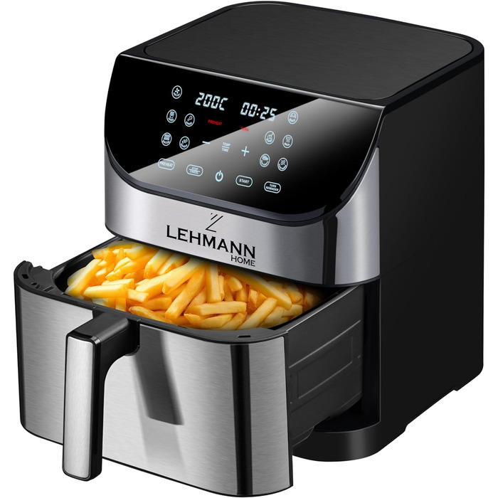 Фритюрниця 8 л з 10 програмами, фритюрниця з цифровим світлодіодним сенсорним екраном, контроль температури 76-200C, таймер, здорова їжа без олії, 1800 W